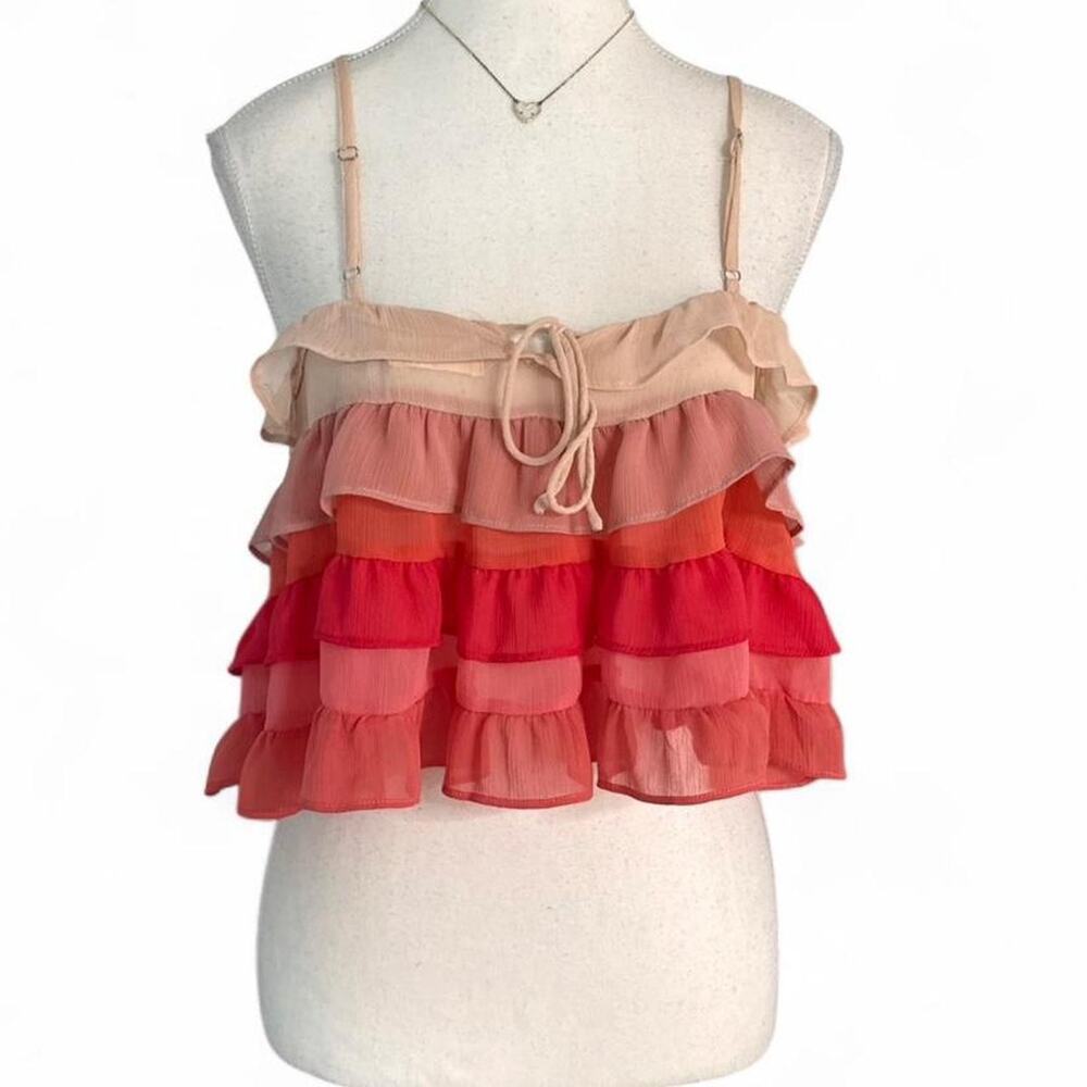 Storia Tiered Ruffle Tank Top chiffon colors women’s size small casual top y2k